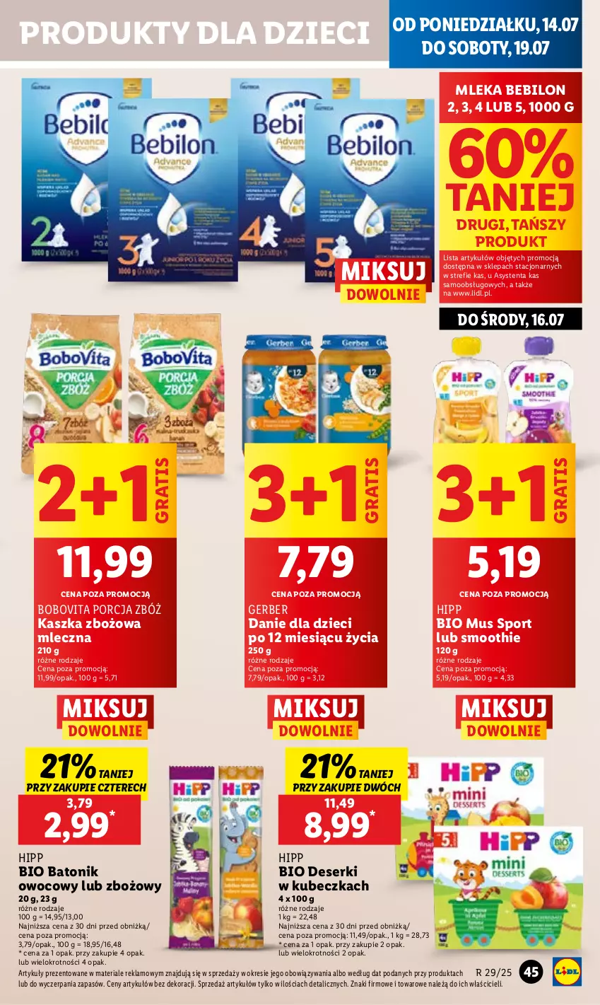 Gazetka promocyjna Lidl - GAZETKA - ważna 14.07 do 16.07.2025 - strona 55 - produkty: Baton, BEBILON, Bio Batonik, BoboVita, Danie dla dzieci, Deser, Dzieci, Gerber, Gra, HiPP, Hipp Bio, Mus, Por, Ser, Smoothie, Sport, Tonik