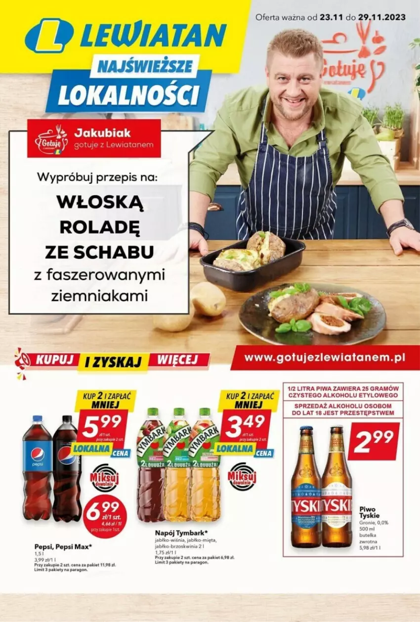 Gazetka promocyjna  - ważna 23.11 do 29.11.2023 - strona 1 - produkty: Fa, Gra, Napój, Pepsi, Pepsi max, Piwa, Piwo, Tymbark, Tyskie