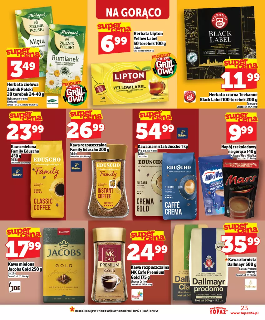 Gazetka promocyjna Topaz - Gazetka - ważna 16.04 do 22.04.2026 - strona 23 - produkty: Dallmayr, Fa, Herbata, Herbata czarna, Kawa, Kawa mielona, Kawa rozpuszczalna, Kawa ziarnista, Lack, Lipton, Napój, Teekanne, Top