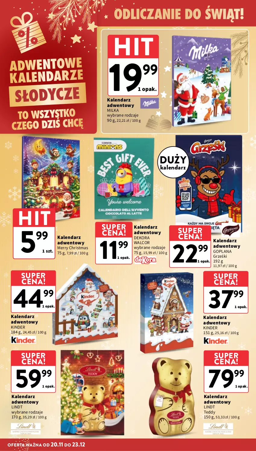 Gazetka promocyjna Intermarche - Gazetka Intermarche - ważna 20.11 do 26.11.2025 - strona 10 - produkty: Goplana, Grześki, Kalendarz, Kalendarz adwentowy, Kinder, LANA, Lindt, Milka