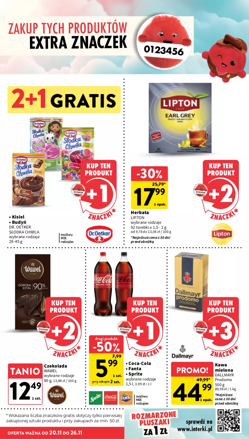 Gazetka promocyjna Intermarche - Gazetka Intermarche - ważna 20.11 do 26.11.2025 - strona 17 - produkty: Budyń, Coca-Cola, Czekolada, Dallmayr, Dr. Oetker, Fa, Fanta, Gra, Herbata, Kawa, Kawa mielona, Kisiel, Lipton, Pluszak, Słodka Chwila, Sprite, Wawel