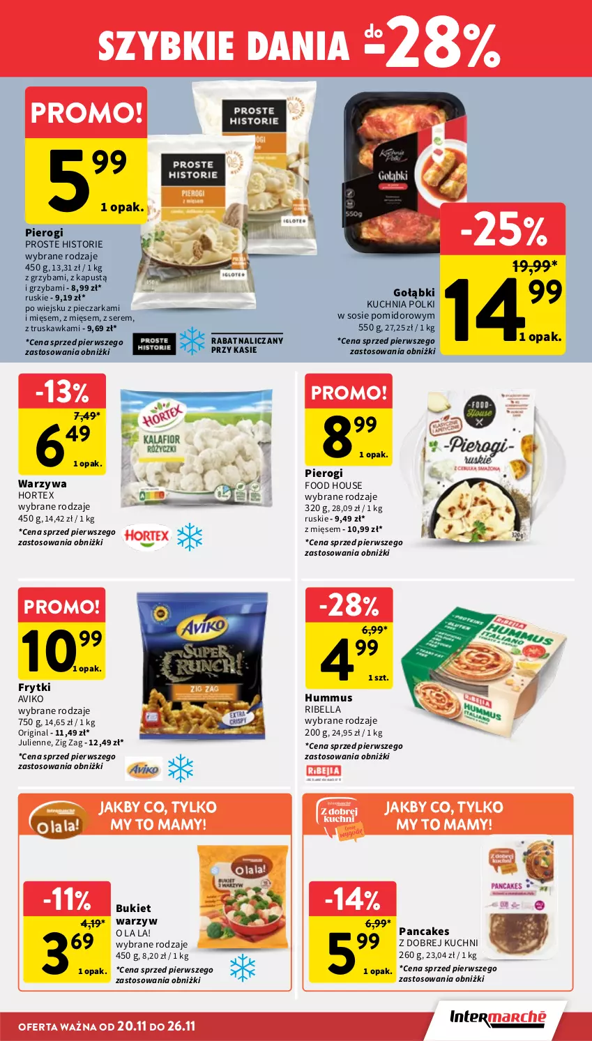 Gazetka promocyjna Intermarche - Gazetka Intermarche - ważna 20.11 do 26.11.2025 - strona 25 - produkty: Bell, Bella, Bukiet, Frytki, Gin, Hortex, Hummus, Kapustą, Kuchnia, Mus, Piec, Pieczarka, Pierogi, Ser, Sos, Warzywa