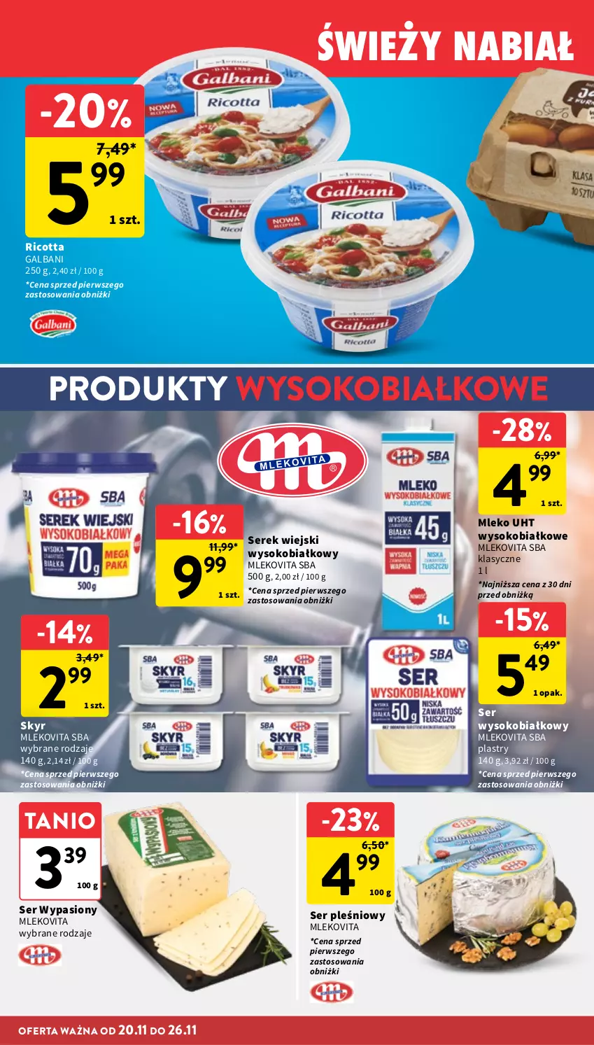 Gazetka promocyjna Intermarche - Gazetka Intermarche - ważna 20.11 do 26.11.2025 - strona 26 - produkty: Galbani, Mleko, Mlekovita, Ricotta, Ser, Ser pleśniowy, Serek, Serek wiejski, Sok