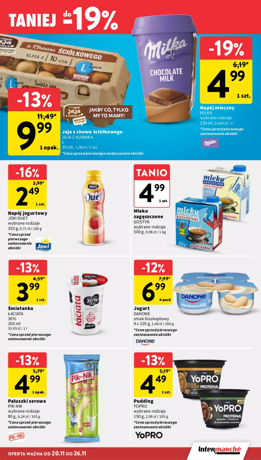 Gazetka promocyjna Intermarche - Gazetka Intermarche - ważna 20.11 do 26.11.2025 - strona 27 - produkty: Danone, Jaja, Jogurt, Milka, Mleko, Mleko zagęszczone, Napój, Napój jogurtowy, Napój mleczny, Pudding, Ser