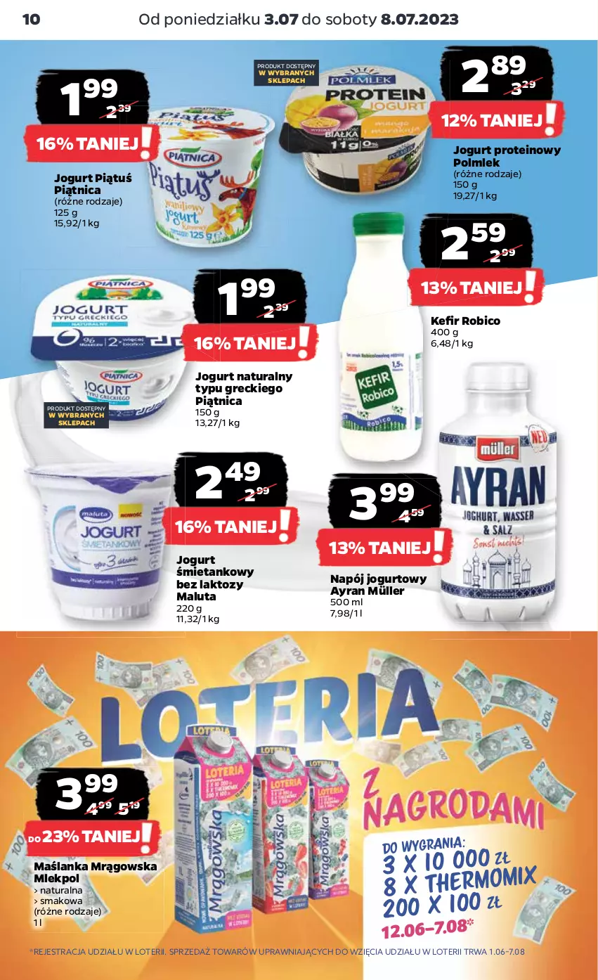 Gazetka promocyjna Netto - Artykuły spożywcze - ważna 03.07 do 08.07.2023 - strona 10 - produkty: BIC, Gra, Jogurt, Jogurt naturalny, Kefir, Maślanka, Müller, Napój, Napój jogurtowy, Piątnica, POLMLEK, Robico