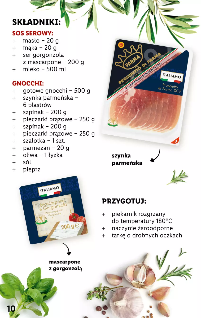 Gazetka promocyjna Lidl - KATALOG ITALIAMO - ważna 06.02 do 11.02.2023 - strona 10 - produkty: Gnocchi, Gorgonzola, Mąka, Mascarpone, Masło, Mleko, Naczynie żaroodporne, Parmezan, Piec, Piekarnik, Pieprz, Por, Ser, Sól, Sos, Szal, Szpinak, Szynka