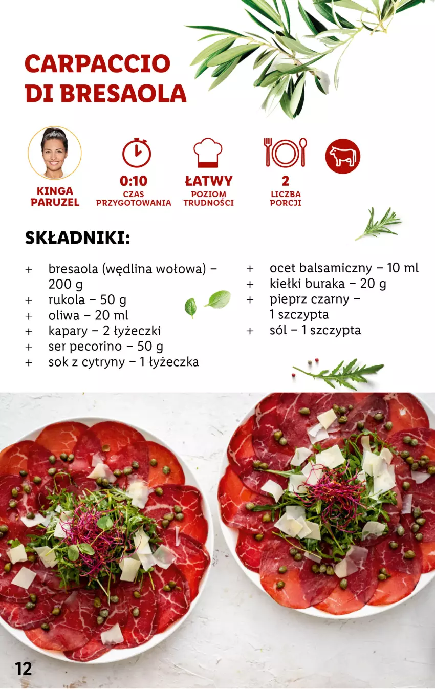 Gazetka promocyjna Lidl - KATALOG ITALIAMO - ważna 06.02 do 11.02.2023 - strona 12 - produkty: Bresaola, Carpaccio, Cytryny, Kapary, Kiełki, Ocet, Ocet balsamiczny, Pecorino, Pieprz, Por, Rukola, Sok, Sól, Wędlina