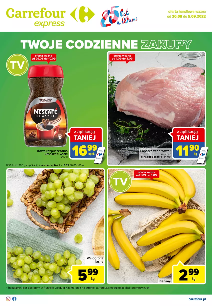 Gazetka promocyjna Carrefour - Gazetka Express - ważna 30.08 do 05.09.2022 - strona 1 - produkty: Kawa, Kawa rozpuszczalna, Kosz, Wino, Winogrona