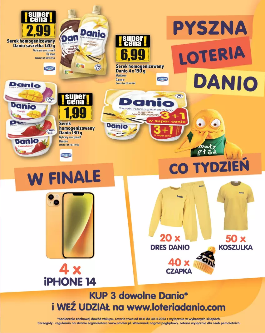 Gazetka promocyjna Topaz - Gazetka - ważna 09.11 do 15.11.2023 - strona 15 - produkty: Danio, Danone, Dres, Kosz, Koszulka, Mola, Ser, Serek, Serek homogenizowany