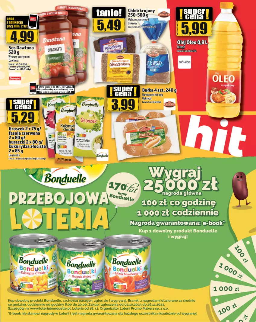 Gazetka promocyjna Topaz - Gazetka - ważna 09.11 do 15.11.2023 - strona 17 - produkty: Bonduelle, Buraczki, Burger, Chleb, Dawtona, Fa, Fasola, Gra, Groszek, Gry, Hamburger, Kukurydza, Sos