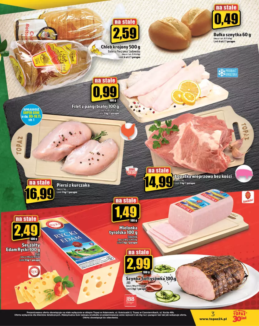 Gazetka promocyjna Topaz - Gazetka - ważna 09.11 do 15.11.2023 - strona 3 - produkty: Bułka, Chleb, Filet z pangi, Koc, Kurczak, Piec, Top