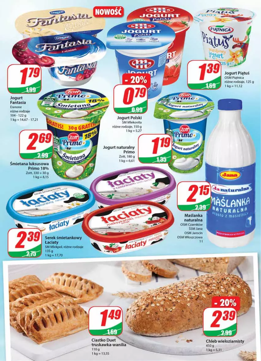 Gazetka promocyjna Dino - Gazetka - ważna 24.02 do 02.03.2021 - strona 12 - produkty: Chleb, Chleb wieloziarnisty, Danone, Fa, Fanta, Jogurt, Jogurt naturalny, Piątnica, Zott