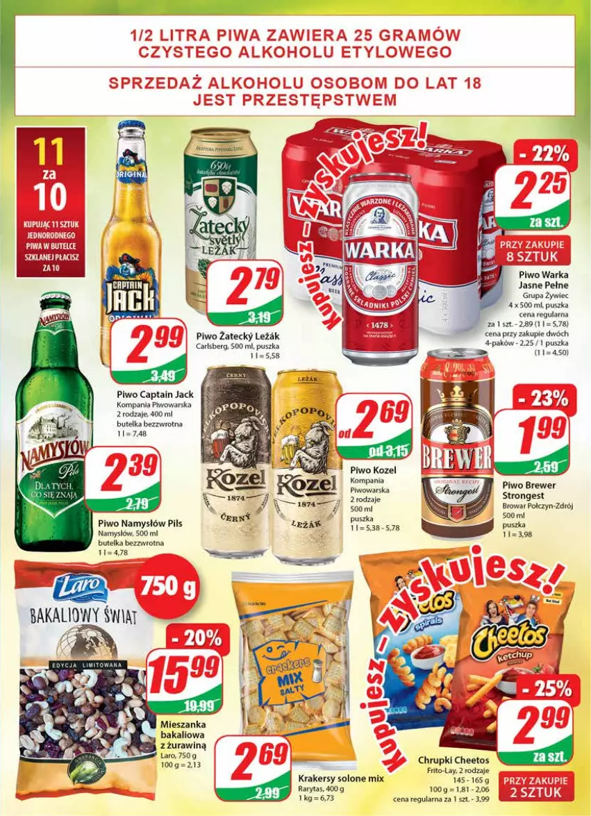 Gazetka promocyjna Dino - Gazetka - ważna 24.02 do 02.03.2021 - strona 15 - produkty: Captain Jack, Carlsberg, Cheetos, Chrupki, Koc, Kozel, Krakersy, Namysłów, Piwo, Warka