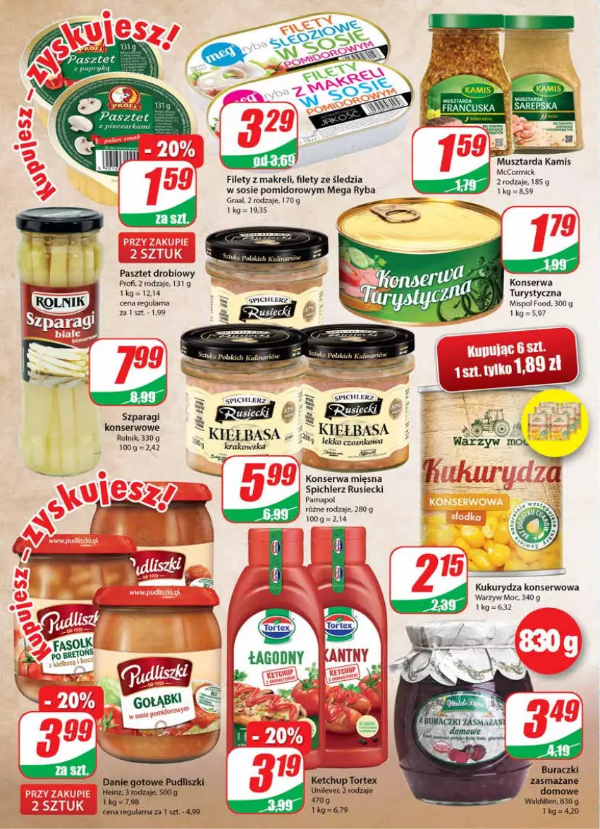 Gazetka promocyjna Dino - Gazetka - ważna 24.02 do 02.03.2021 - strona 8 - produkty: Buraczki, Danie gotowe, Gra, Graal, Heinz, Kamis, Ketchup, Kiełbasa, Kukurydza, Kukurydza konserwowa, Mus, Musztarda, Pasztet, Piec, Pieczarka, Pudliszki, Rolnik, Ryba, Ser, Sos, Spichlerz Rusiecki