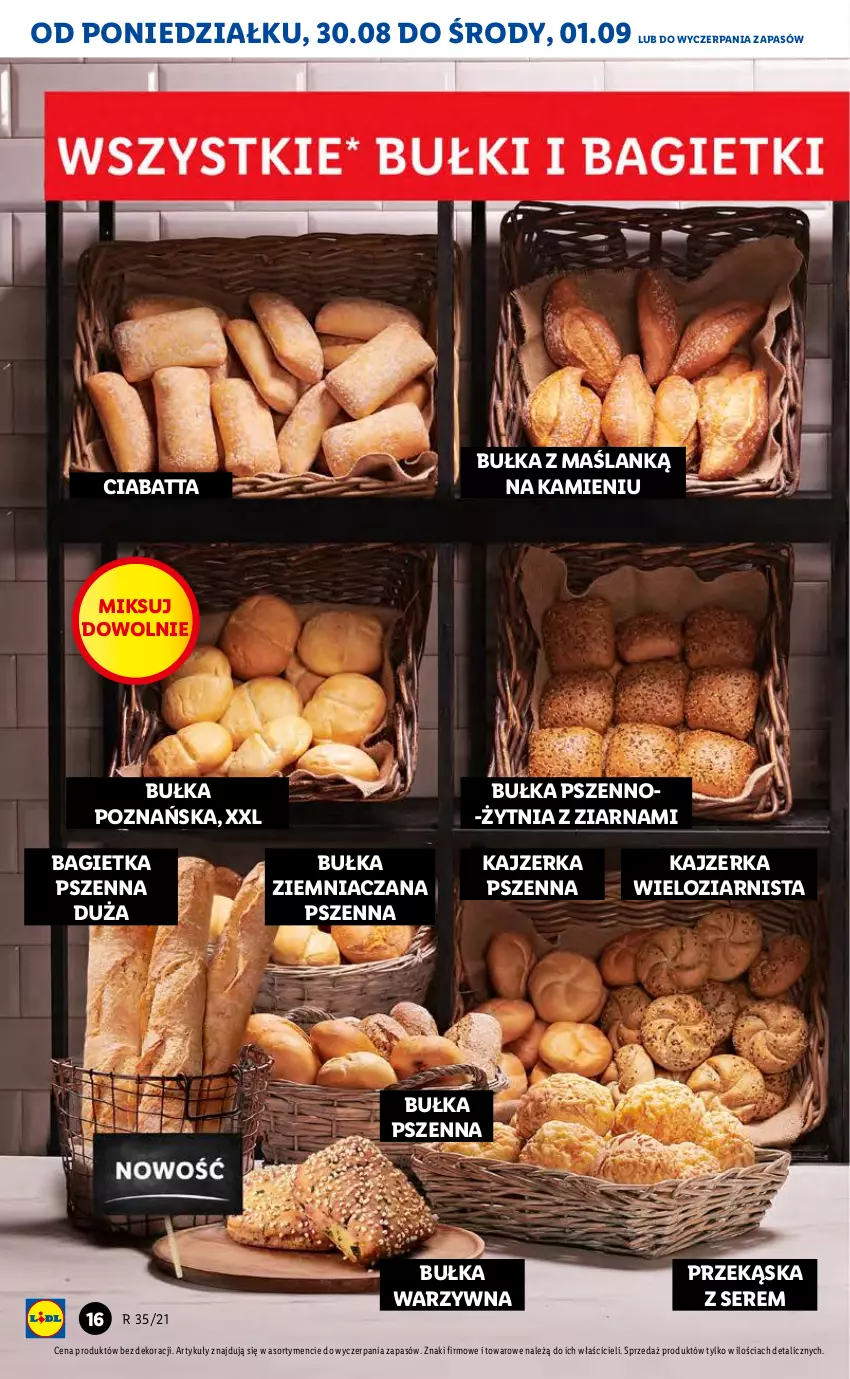 Gazetka promocyjna Lidl - GAZETKA - ważna 30.08 do 01.09.2021 - strona 16 - produkty: Bagietka, Bagietka pszenna, Bułka, Ciabatta, Kajzerka, Kajzerka pszenna, Ser