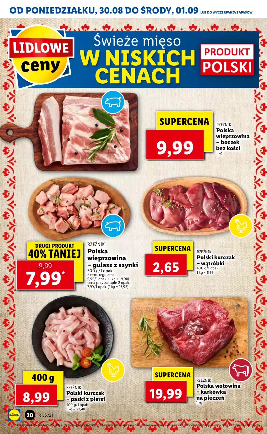 Gazetka promocyjna Lidl - GAZETKA - ważna 30.08 do 01.09.2021 - strona 20 - produkty: Boczek, Boczek bez kości, Kurczak, Mięso, Piec, Wieprzowina, Wołowina