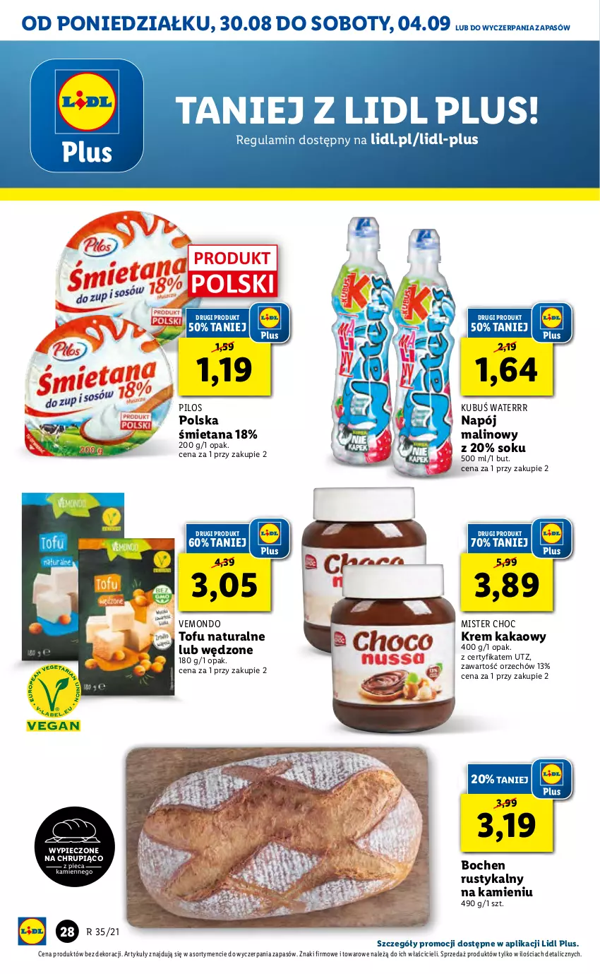 Gazetka promocyjna Lidl - GAZETKA - ważna 30.08 do 01.09.2021 - strona 28 - produkty: Kakao, Kubuś, Kubuś Waterrr, Napój, Piec, Pilos, Rust, Sok, Tofu