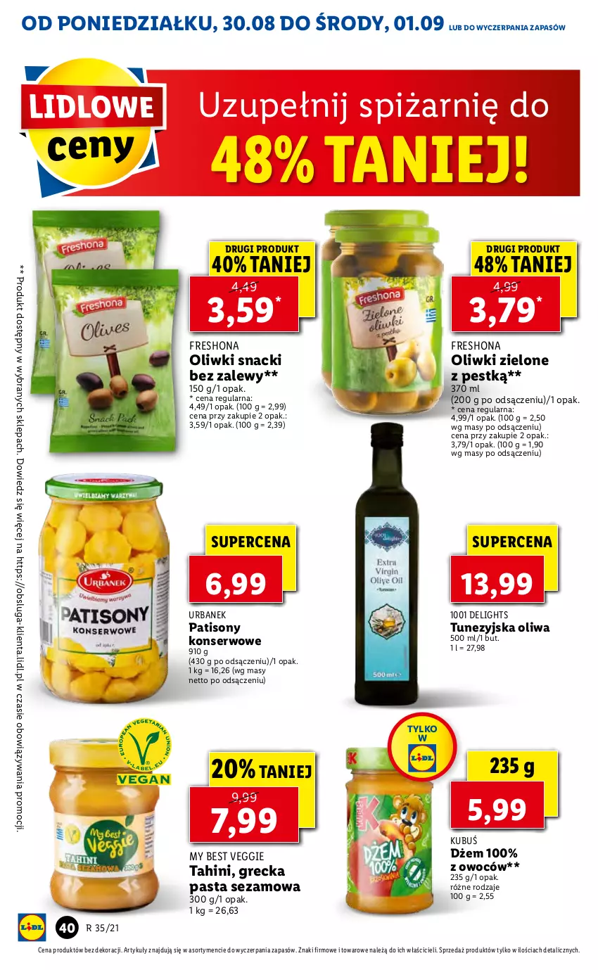 Gazetka promocyjna Lidl - GAZETKA - ważna 30.08 do 01.09.2021 - strona 40 - produkty: Dżem, Kubuś, Oliwki, Oliwki zielone, Ser, Sezam, Sony