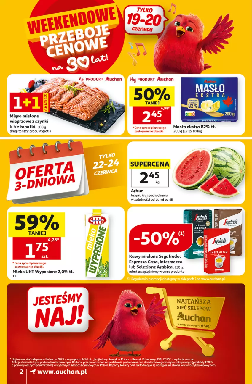 Gazetka promocyjna Auchan - Gazetka 30 Lat Supermarket Auchan - ważna 18.06 do 24.06.2026 - strona 2 - produkty: Arbuz, BIC, Gra, Masło, Mięso, Mięso mielone, Mleko, Segafredo