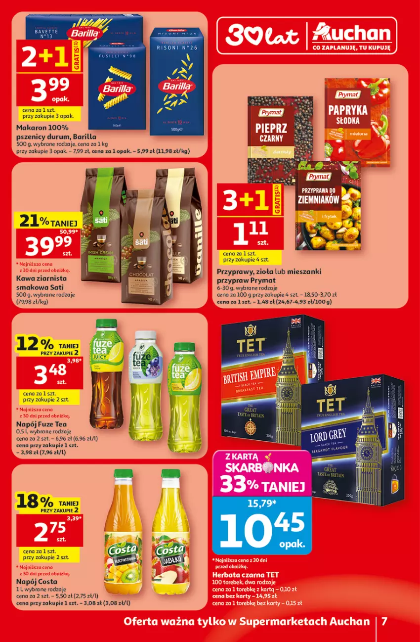 Gazetka promocyjna Auchan - Gazetka 30 Lat Supermarket Auchan - ważna 18.06 do 24.06.2026 - strona 7 - produkty: Barilla, Kawa, Kawa ziarnista, Makaron, Napój, Prymat, Przyprawy, Rum, Sati