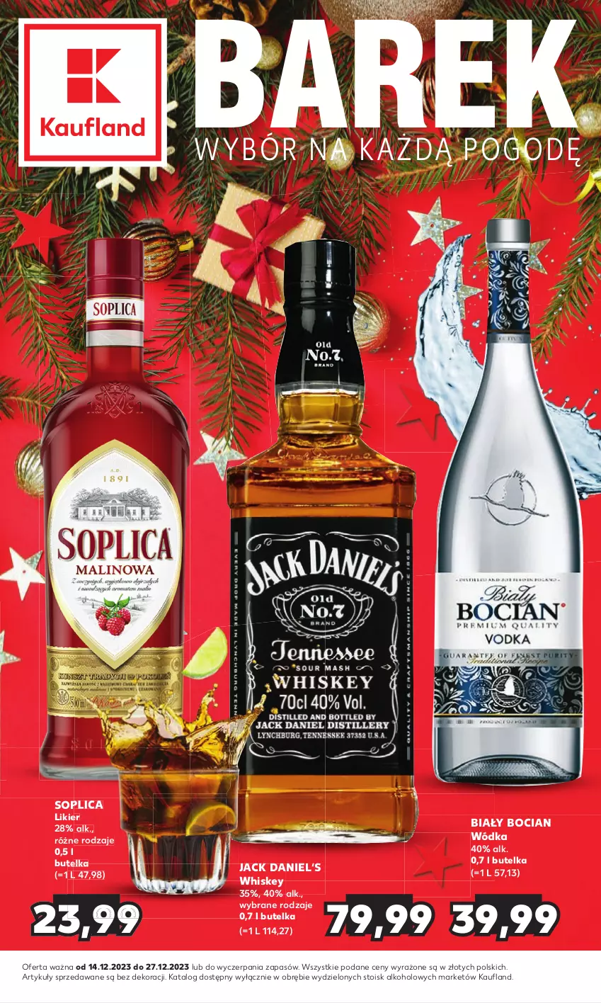 Gazetka promocyjna Kaufland - Barek Kauflandu - ważna 14.12 do 27.12.2023 - strona 1 - produkty: Biały Bocian, Likier, Soplica, Whiskey, Wódka