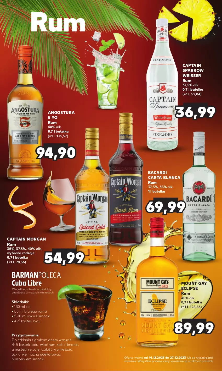 Gazetka promocyjna Kaufland - Barek Kauflandu - ważna 14.12 do 27.12.2023 - strona 12 - produkty: Bacardi, Captain Morgan, Gin, Lanki, Plasterki, Rum, Ser, Sok, Stek