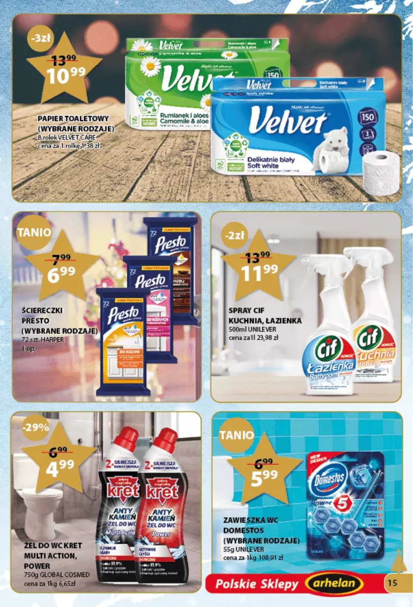 Gazetka promocyjna Arhelan - Gazetka - ważna 28.11.2022 do 08.01.2023 - strona 15 - produkty: Cif, Domestos, Kuchnia, Papier, Presto, Rum, Velvet