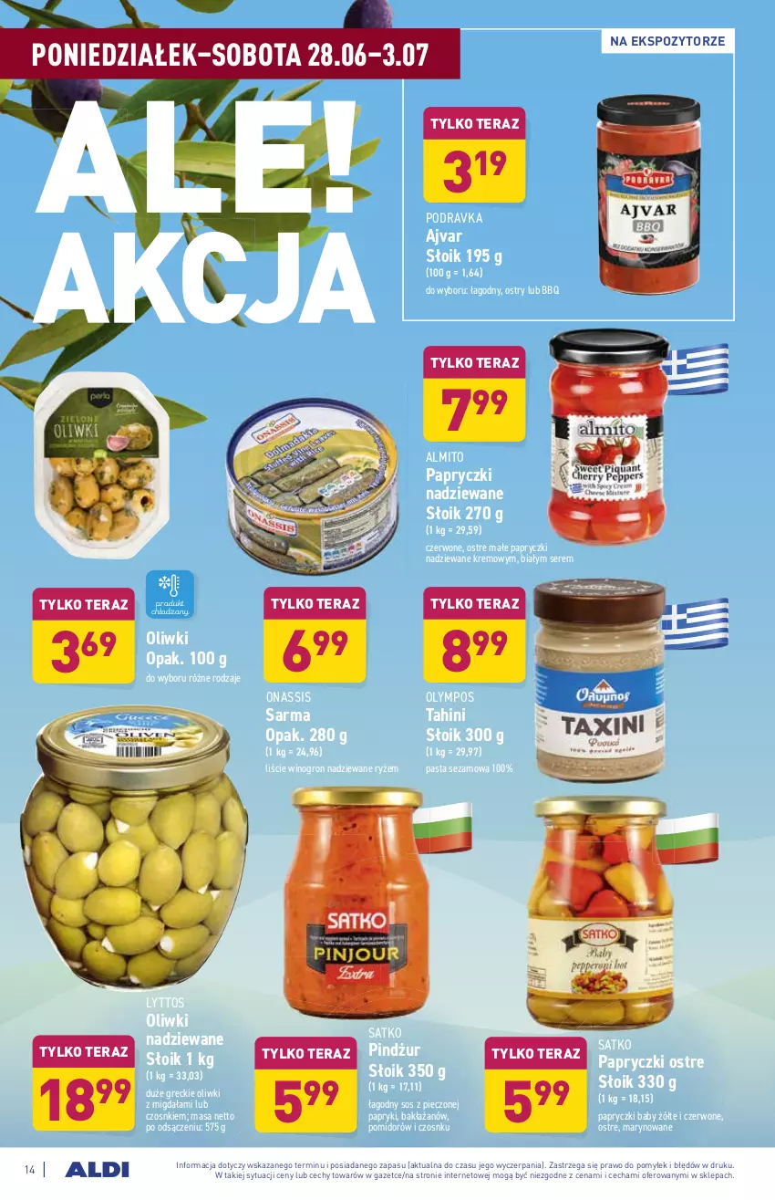 Gazetka promocyjna Aldi - ważna 28.06 do 03.07.2021 - strona 14 - produkty: Oliwki, Papryczki nadziewane, Piec, Podravka, Ryż, Ser, Sezam, Sos, Tera, Wino