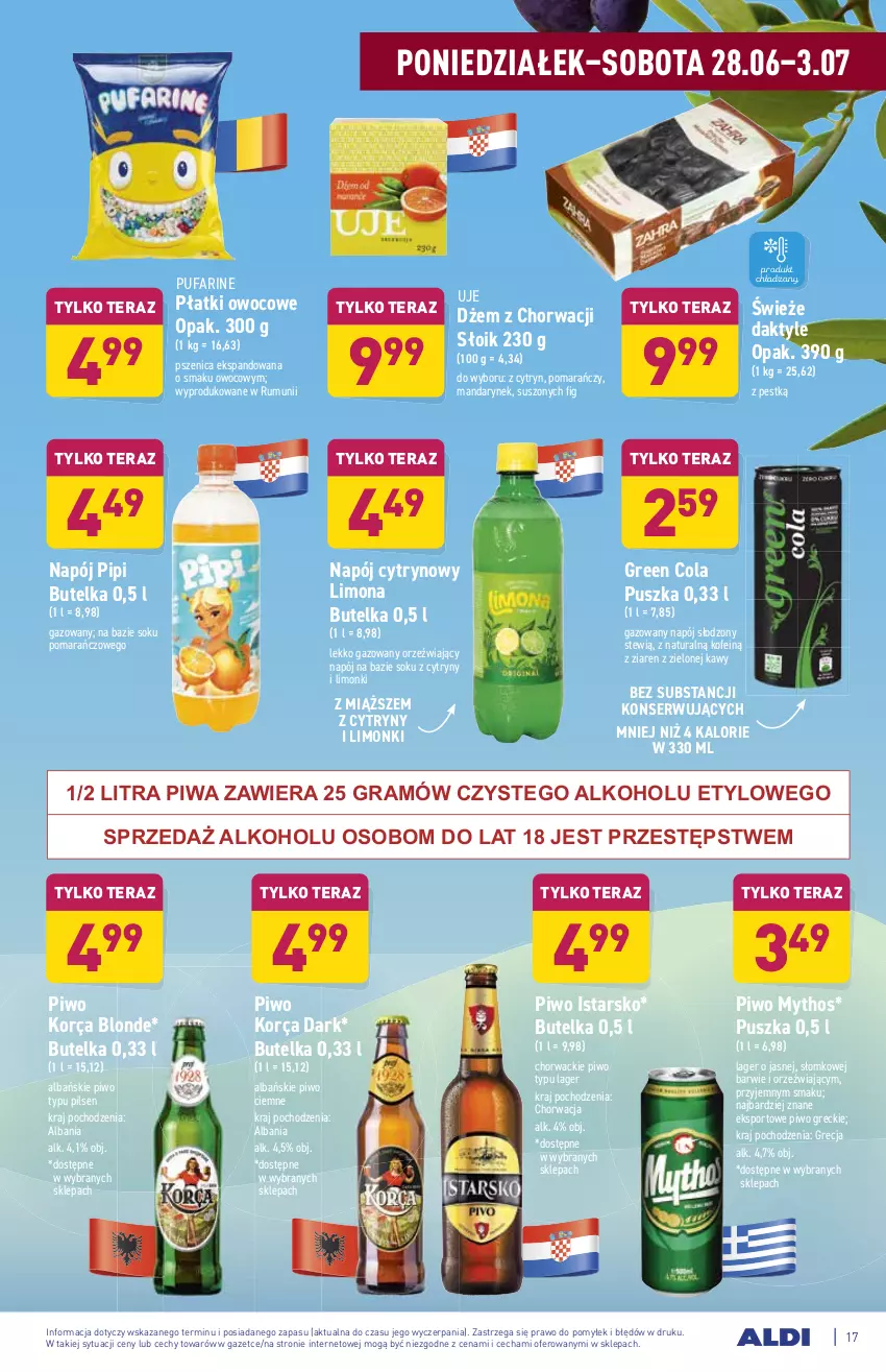 Gazetka promocyjna Aldi - ważna 28.06 do 03.07.2021 - strona 17 - produkty: Cytryny, Daktyle, Dżem, Fa, Gra, Napój, Piwa, Piwo, Por, Puf, Rum, Ser, Sok, Sport, Tera