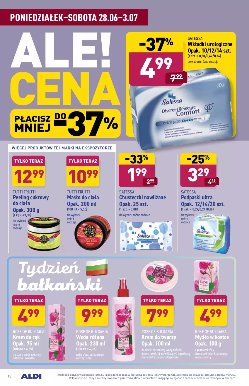 Gazetka promocyjna Aldi - ważna 28.06 do 03.07.2021 - strona 18 - produkty: Chusteczki, Krem do rąk, Krem do twarzy, LG, Masło, Masło do ciała, Mydło, Peeling, Podpaski, Róża, Tera, Wkładki, Wkładki urologiczne, Woda