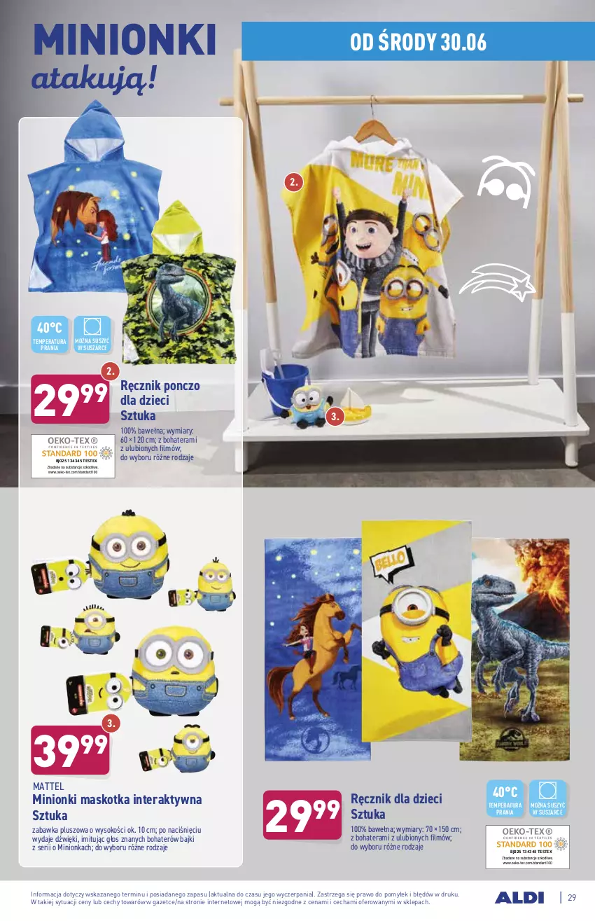 Gazetka promocyjna Aldi - ważna 28.06 do 03.07.2021 - strona 29 - produkty: Dzieci, Mattel, Ponczo, Ręcznik, Ser, Sok, Tera, Wełna, Zabawka