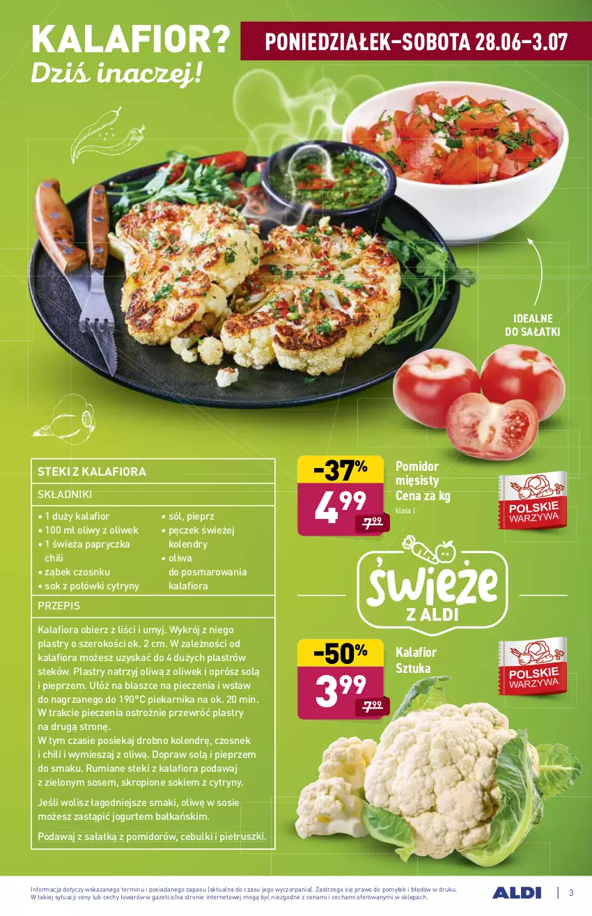 Gazetka promocyjna Aldi - ważna 28.06 do 03.07.2021 - strona 3 - produkty: Cytryny, Czosnek, Jogurt, Kalafior, Piec, Piekarnik, Pieprz, Rum, Sałat, Sok, Sól, Sos, Stek