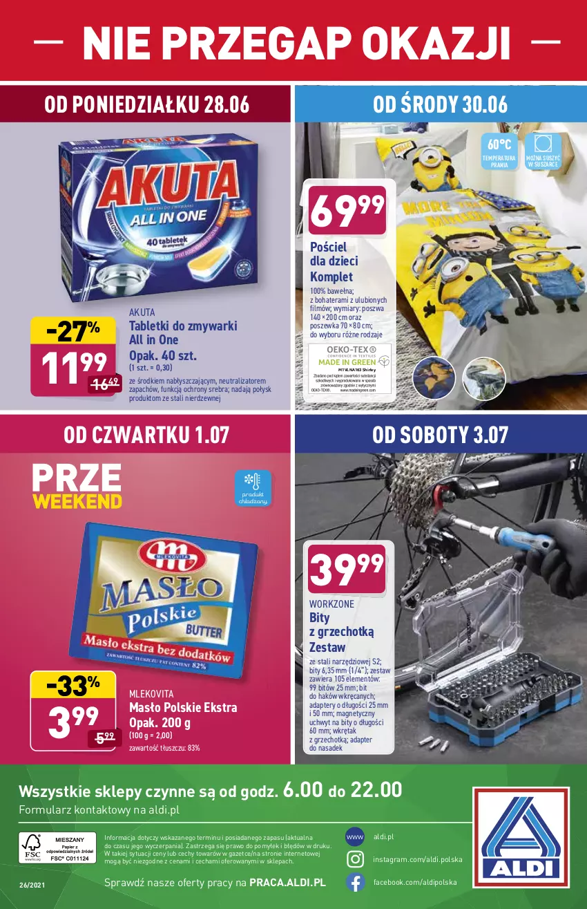 Gazetka promocyjna Aldi - ważna 28.06 do 03.07.2021 - strona 36 - produkty: Dzieci, Fa, Gra, Masło, Mleko, Mlekovita, O nas, Pościel, Poszewka, Tablet, Tabletki do zmywarki, Tera, Wełna, Wkręt, Zmywarki