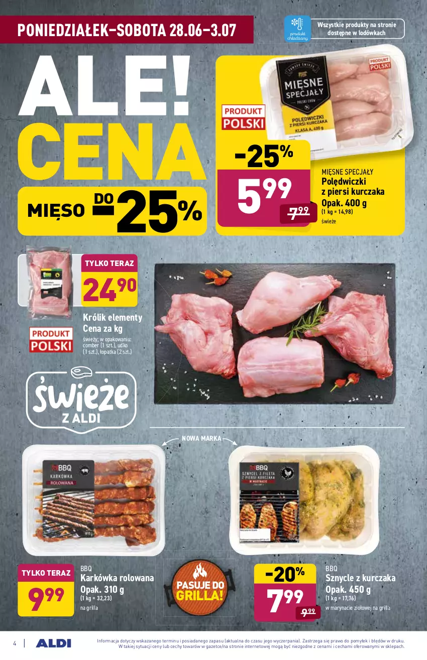 Gazetka promocyjna Aldi - ważna 28.06 do 03.07.2021 - strona 4 - produkty: Grill, Królik, Kurczak, Lodówka, Mięsne specjały, Mięso, Tera