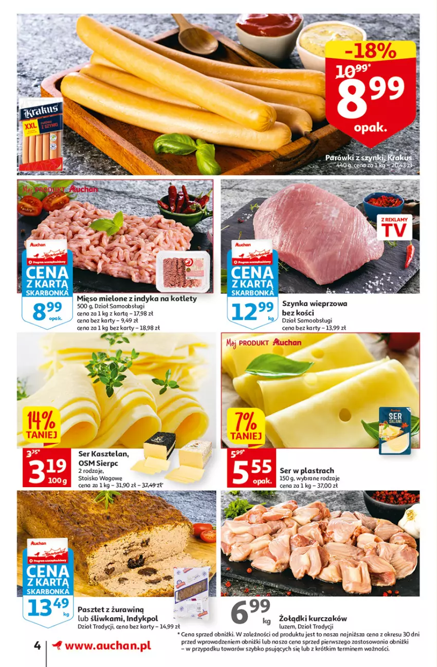 Gazetka promocyjna Auchan - Gazetka Koszyk Oszczędności Supermarket Auchan - ważna 09.02 do 15.02.2023 - strona 4 - produkty: Kasztelan, Kotlet, Kurczak, Mięso, Mięso mielone, O nas, Pasztet, Ser, Ser Kasztelan, Szynka, Szynka wieprzowa