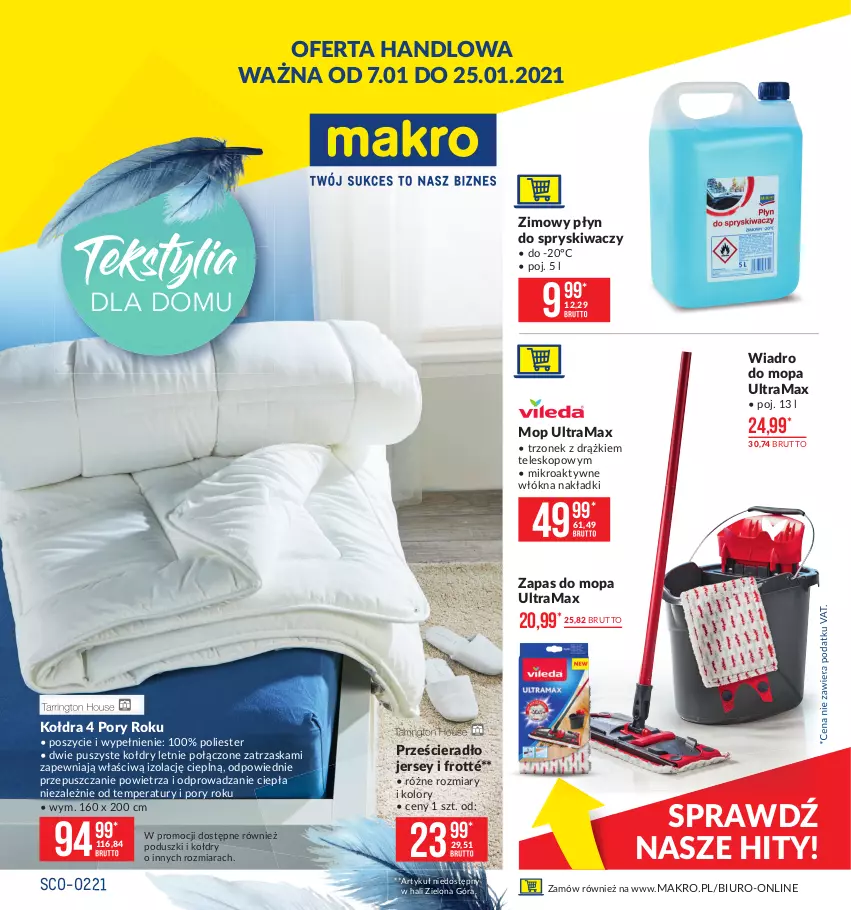 Gazetka promocyjna Makro - [Oferta promocyjna] Artykuły przemysłowe - ważna 07.01 do 25.01.2021 - strona 1 - produkty: Biuro, Kołdra, Mop, Płyn do spryskiwaczy, Por, Prześcieradło, Rama, Teleskop, Wiadro