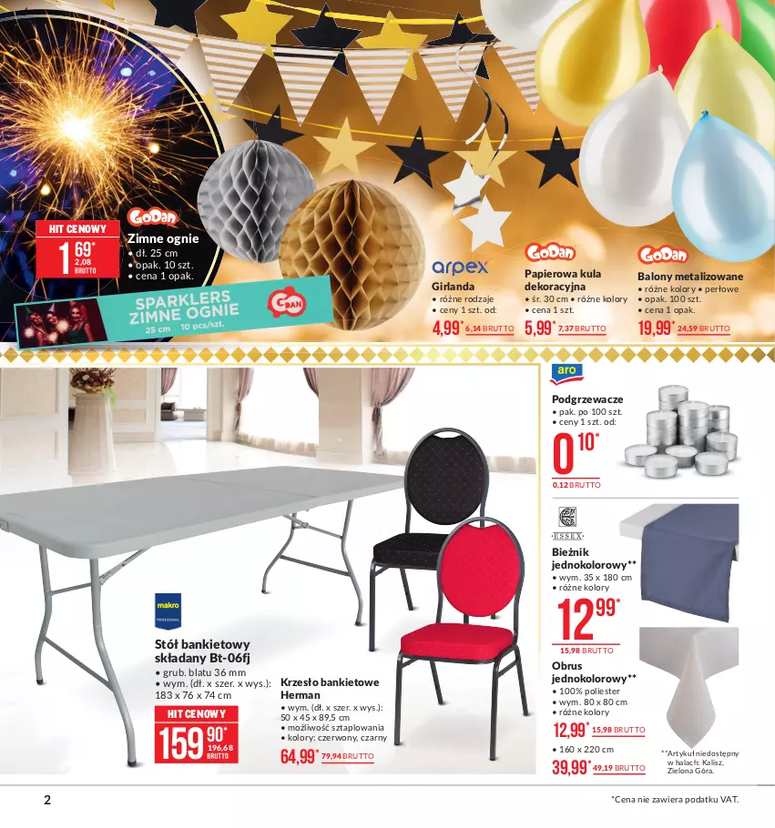 Gazetka promocyjna Makro - [Oferta promocyjna] Artykuły przemysłowe - ważna 07.01 do 25.01.2021 - strona 2 - produkty: Balony, Bieżnik, Girlanda, Krzesło, Obrus, Papier, Podgrzewacze, Stół