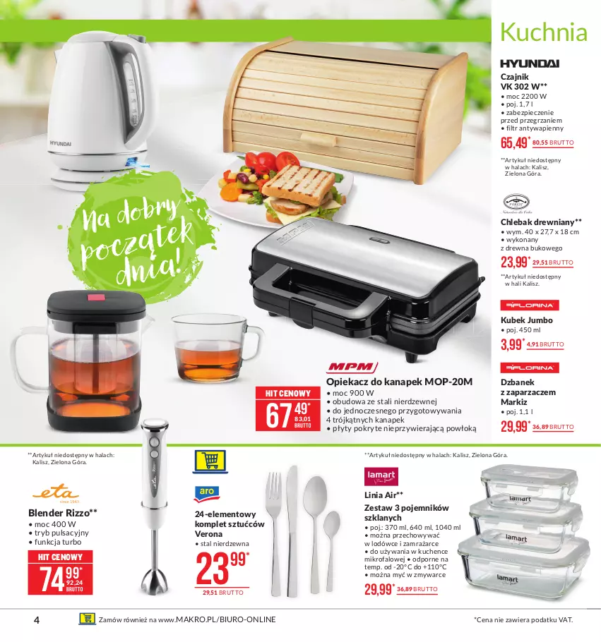 Gazetka promocyjna Makro - [Oferta promocyjna] Artykuły przemysłowe - ważna 07.01 do 25.01.2021 - strona 4 - produkty: Biuro, Blender, Chleb, Chlebak, Czajnik, Dzbanek, Fa, Kubek, Kuchnia, Mop, Opiekacz do kanapek, Piec, Pojemnik, Por, Zaparzacz