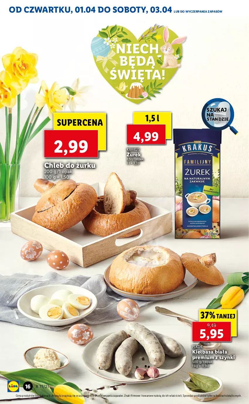 Gazetka promocyjna Lidl - GAZETKA - ważna 01.04 do 03.04.2021 - strona 16 - produkty: Chleb, Kiełbasa, Kiełbasa biała, Krakus, PIKOK