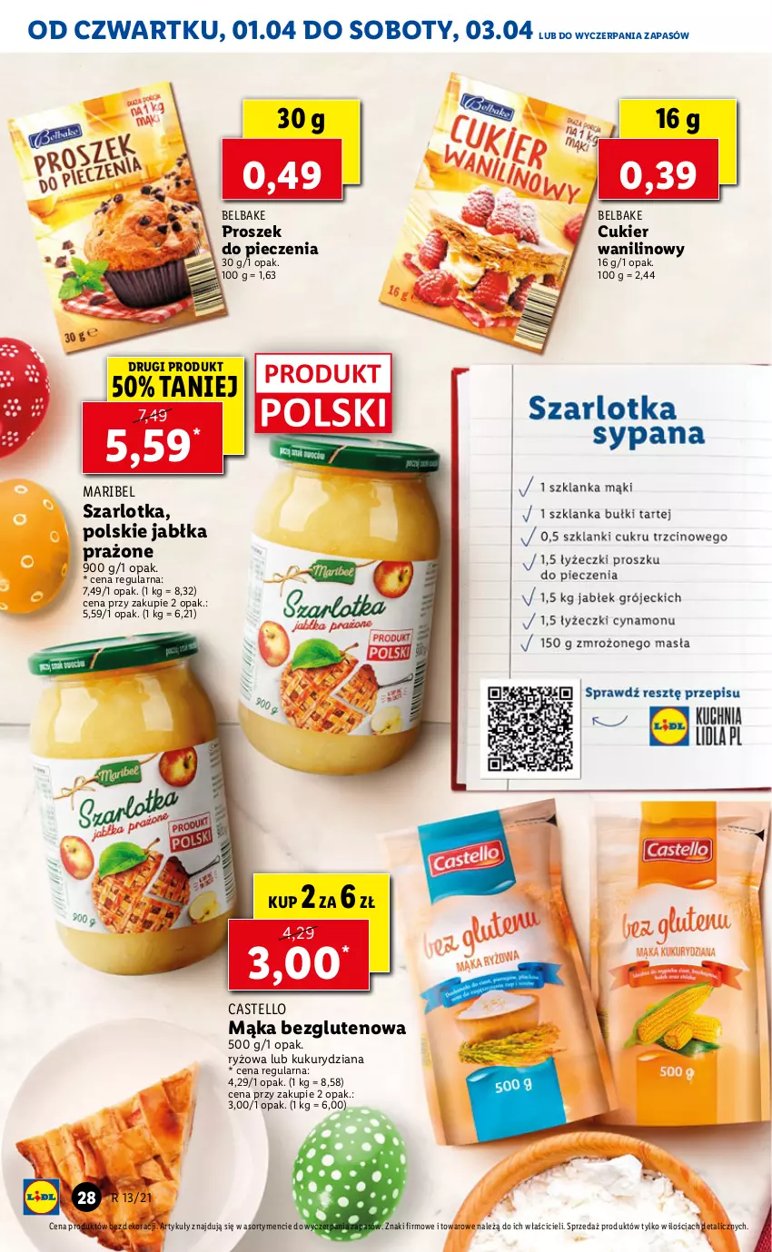 Gazetka promocyjna Lidl - GAZETKA - ważna 01.04 do 03.04.2021 - strona 28 - produkty: Cukier, Cukier wanilinowy, Jabłka, Jabłka prażone, Mąka, Piec, Proszek do pieczenia, Ryż, Szarlotka