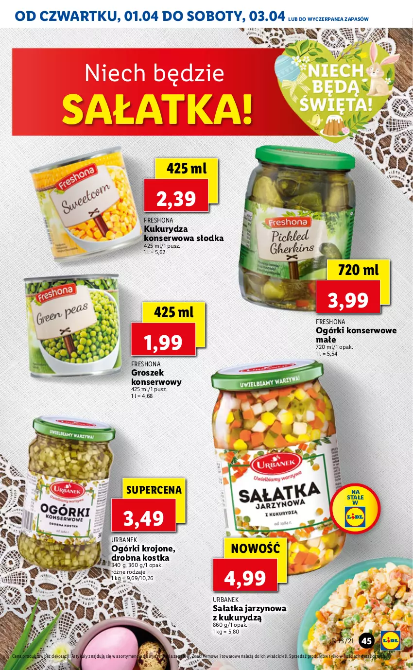 Gazetka promocyjna Lidl - GAZETKA - ważna 01.04 do 03.04.2021 - strona 45 - produkty: Groszek, Kukurydza, Kukurydza konserwowa, Ogórki konserwowe, Sałat, Sałatka, Ser