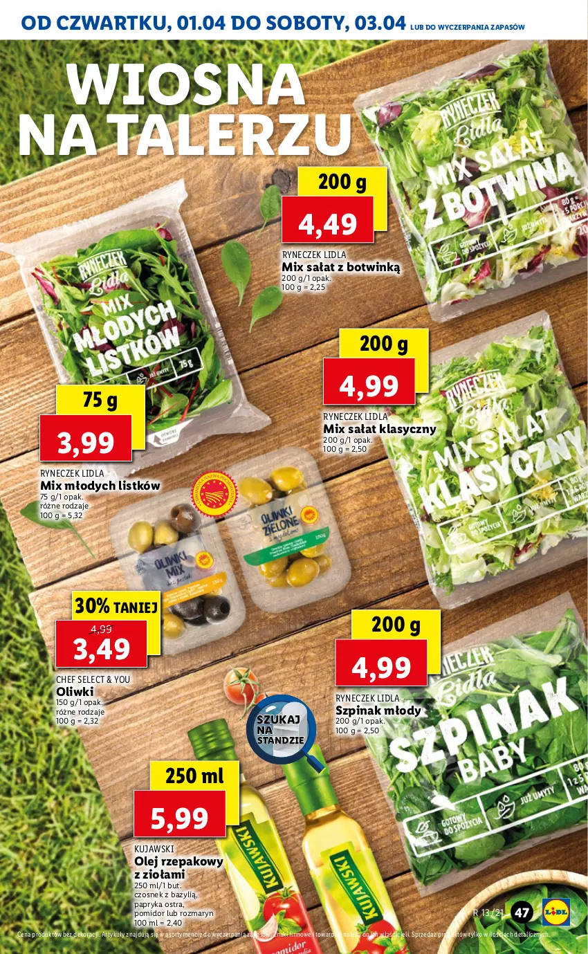 Gazetka promocyjna Lidl - GAZETKA - ważna 01.04 do 03.04.2021 - strona 47 - produkty: Bazyl, Czosnek, Kujawski, Olej, Olej rzepakowy, Oliwki, Papryka, Sałat, Szpinak, Talerz