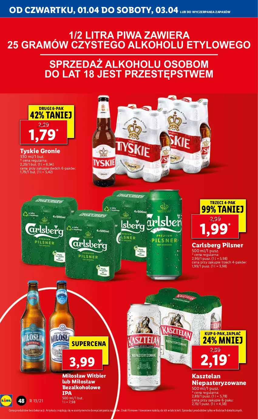 Gazetka promocyjna Lidl - GAZETKA - ważna 01.04 do 03.04.2021 - strona 48 - produkty: Carlsberg, Kasztelan, Tyskie