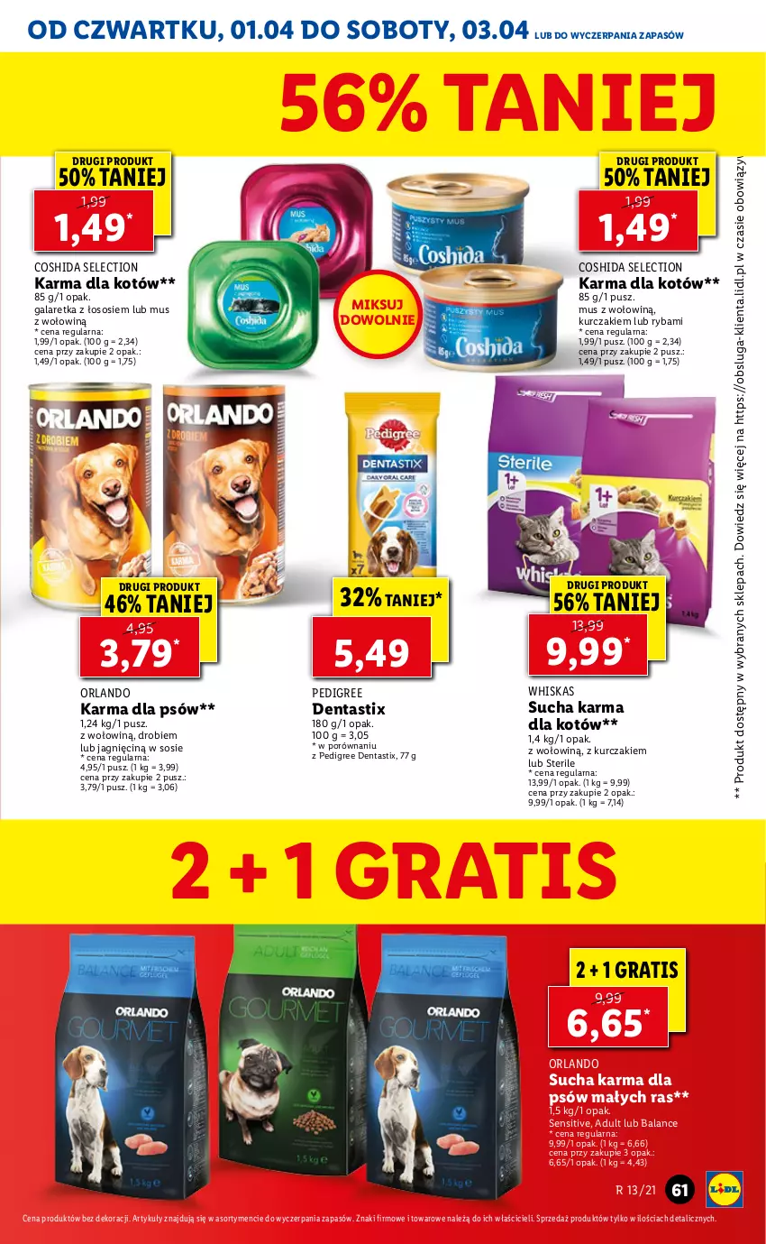 Gazetka promocyjna Lidl - GAZETKA - ważna 01.04 do 03.04.2021 - strona 61 - produkty: Gala, Galaretka, Gra, Kurczak, Mus, Pedigree, Por, Ryba, Sos, Sucha karma, Whiskas