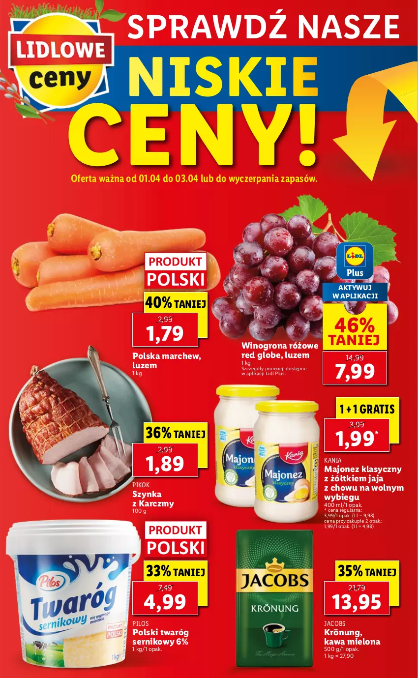 Gazetka promocyjna Lidl - GAZETKA - ważna 01.04 do 03.04.2021 - strona 64 - produkty: Gra, Jacobs, Jacobs Krönung, Jaja, Kawa, Kawa mielona, Majonez, PIKOK, Pilos, Ser, Szynka, Twaróg, Wino, Winogrona