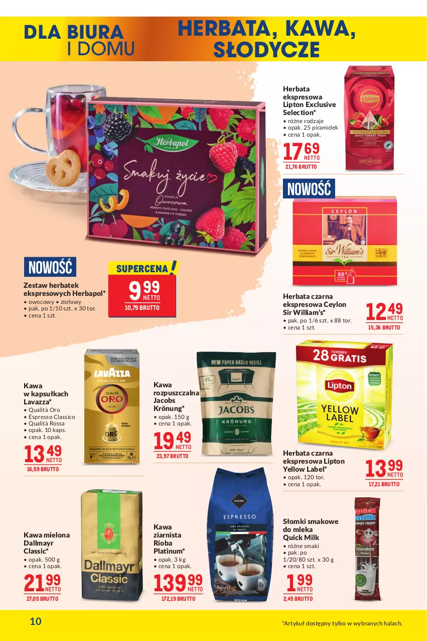 Gazetka promocyjna Makro - Oferta dla biura i domu - ważna 04.02 do 03.03.2025 - strona 10 - produkty: Dallmayr, Herbapol, Herbata, Herbata czarna, Jacobs, Jacobs Krönung, Kawa, Kawa mielona, Kawa rozpuszczalna, Kawa ziarnista, Lavazza, Lipton, Rioba