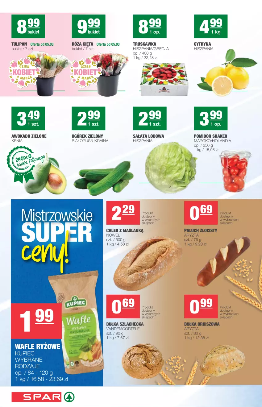 Gazetka promocyjna Spar - Eurospar - ważna 03.03 do 09.03.2021 - strona 2 - produkty: Bukiet, Bułka, Chleb, Fa, Kupiec, Ogórek, Piec, Róża, Ryż, Sałat, Sałata lodowa, Tulipan, Wafle