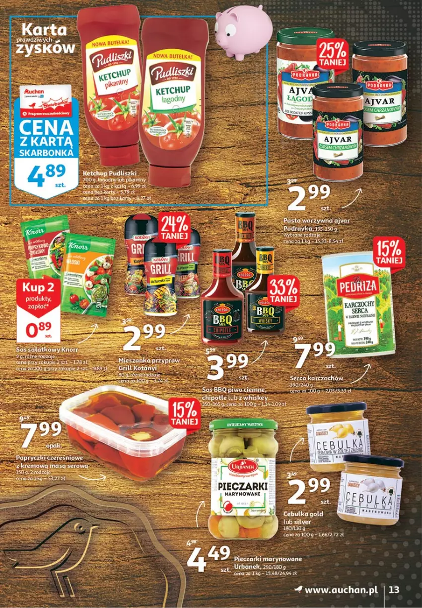 Gazetka promocyjna Auchan - 25 Urodziny #4 Hipermarkety - ważna 14.05 do 21.05.2021 - strona 13 - produkty: Fa, Karczochy, Ketchup, Knorr, Pasta warzywna, Piec, Podravka, Pudliszki, Sałat, Ser, Sos, Whiskey