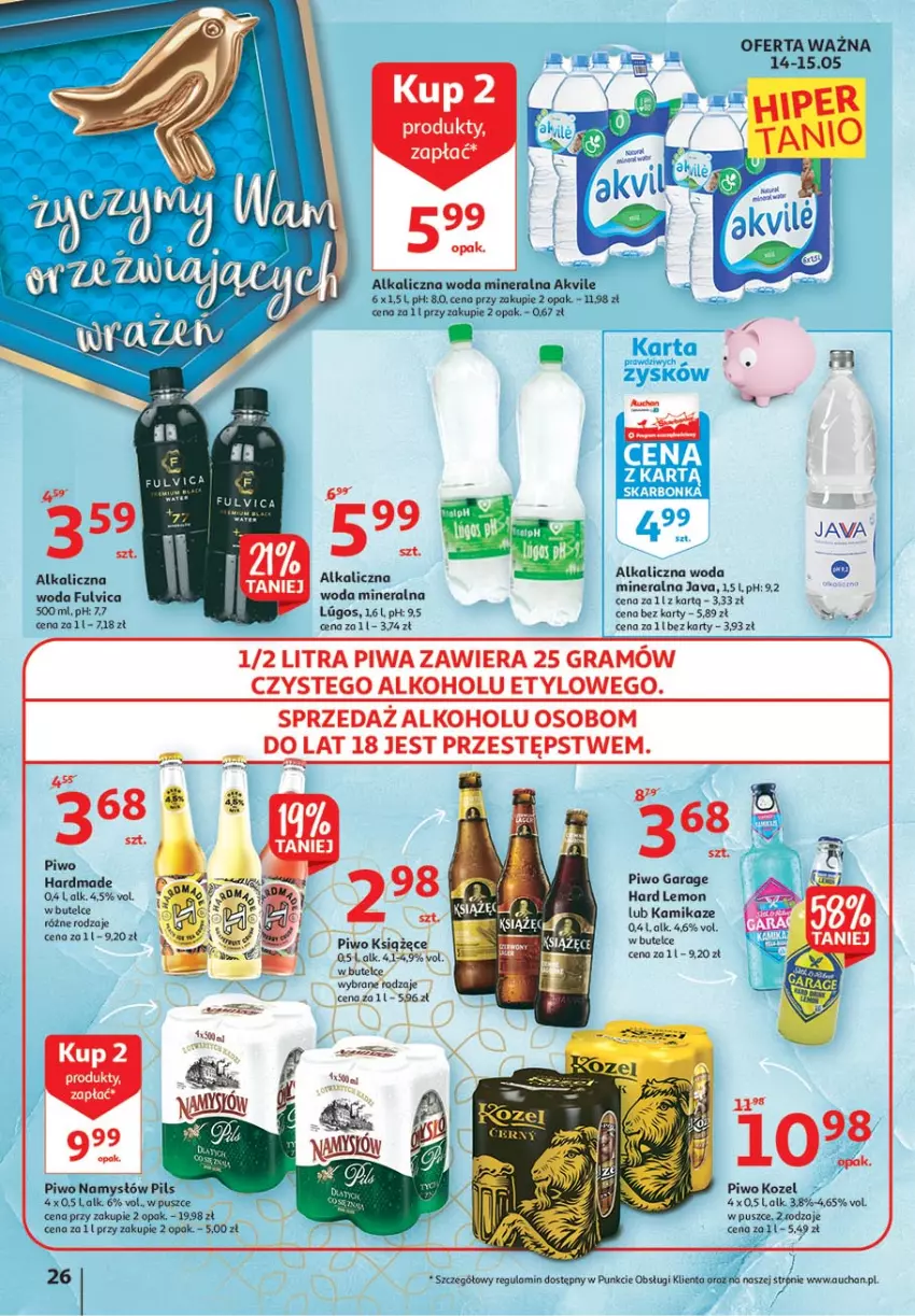 Gazetka promocyjna Auchan - 25 Urodziny #4 Hipermarkety - ważna 14.05 do 21.05.2021 - strona 26 - produkty: Gra, Kozel, Książęce, Namysłów, Piwa, Piwo, Woda, Woda mineralna