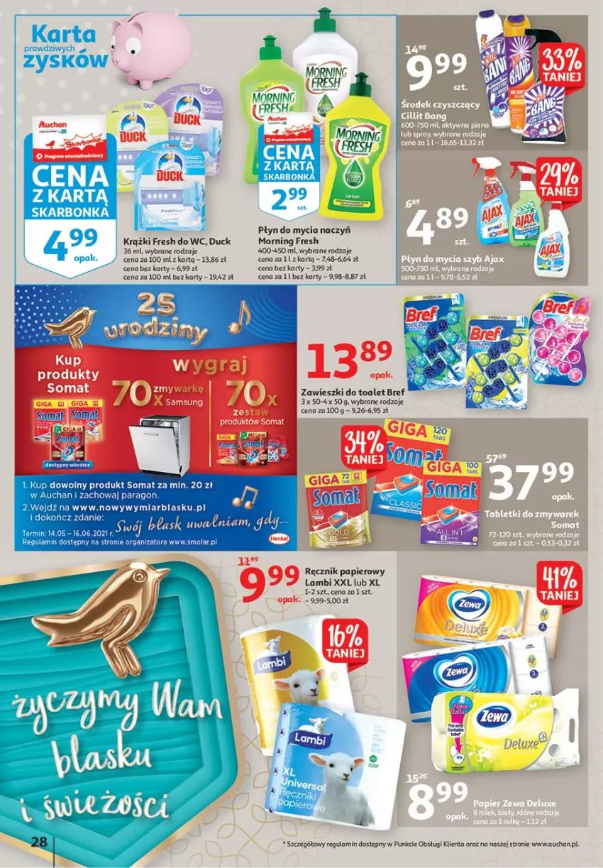 Gazetka promocyjna Auchan - 25 Urodziny #4 Hipermarkety - ważna 14.05 do 21.05.2021 - strona 28 - produkty: Bref, Do mycia naczyń, Duck, Mola, Papier, Płyn do mycia, Płyn do mycia naczyń, Ręcznik, Somat, Zawieszki